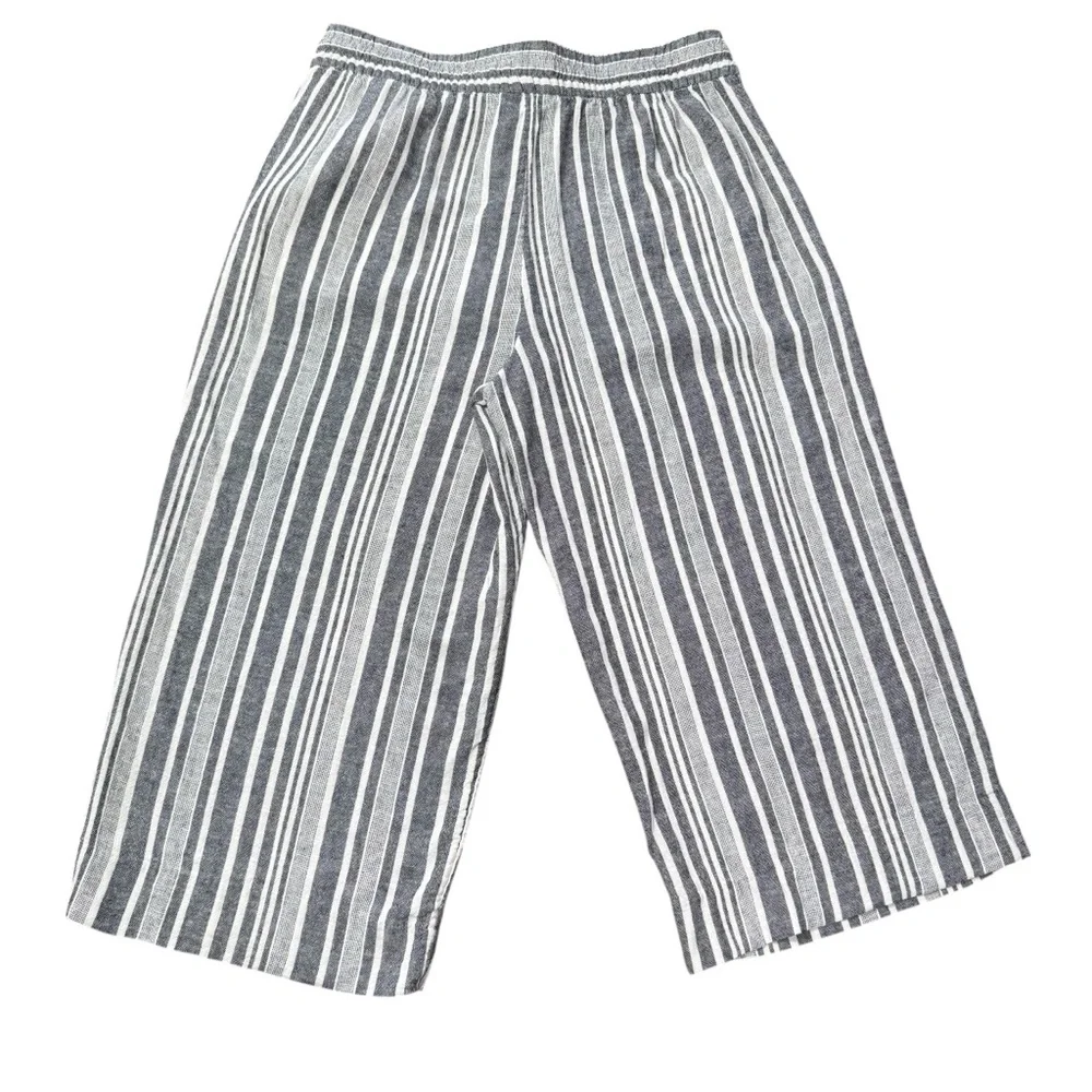 Banana Republic Striped Gray Linen Blend Wide Leg Cropped  Pants
